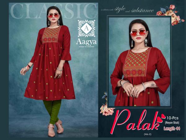 Aagya Palak 2 Rayon Fancy Embroidery Kurti